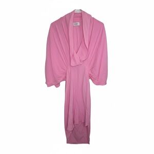 S/W/F Pink Plunge MIDI Dress Dolman Blouson Sleeve Size S